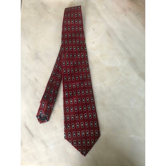 Umberto Bossi Silk Tie Gold Burgundy Red Black Geometric Men Necktie Italy 60x4 - Picture 5 of 5